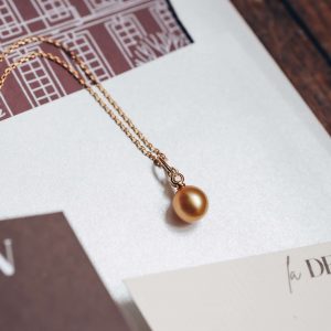 Collier « ALYSSE » Or Jaune, Perle Gold et Diamant Chocolat