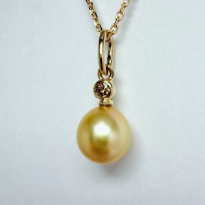 Collier « ALYSSE » Or Jaune, Perle Gold et Diamant Chocolat